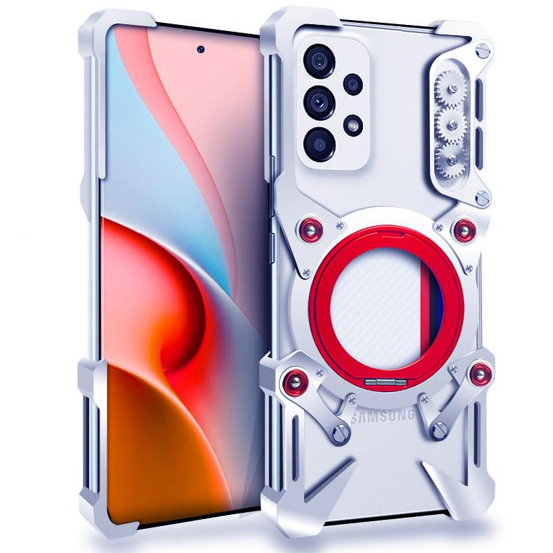 Aluminum Frameless Case for Samsung Galaxy A73 Rotating Bracket Shell Metal Rimless Shockproof Cover