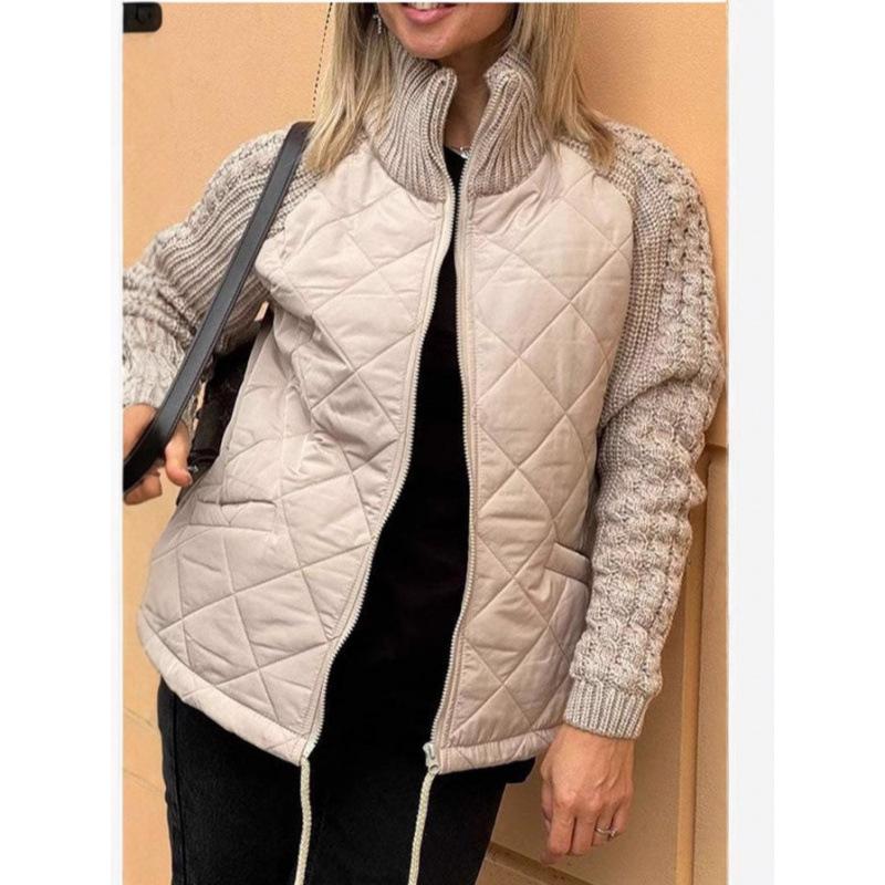 Coats Winter Warm Women Jackets Stand Collar Neck Parkas Patchwork Drawstring Hem Zipper Closure Cotton Outwear Female Clothes