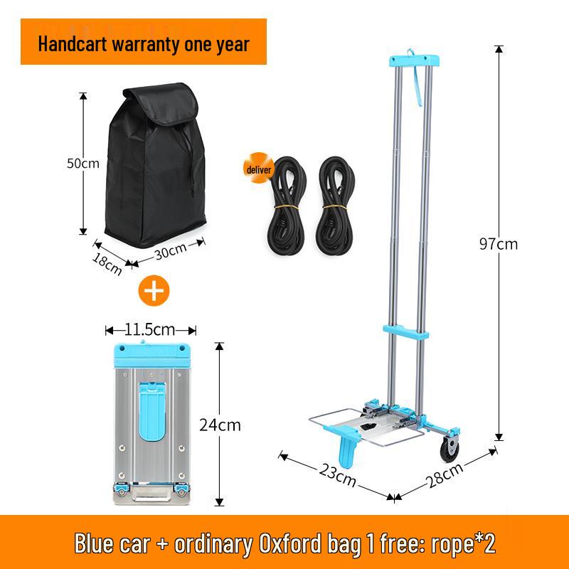 Kompakt hopfällbar vagn: Liten handkärra, Bagage- och lastvagn, Bärbar shoppinglösning.