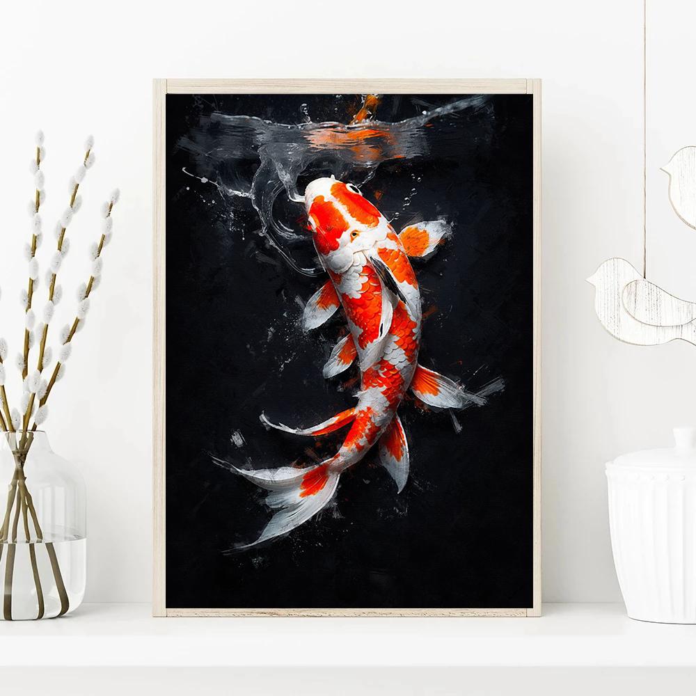 Chinese Red Koi Fish Landscape Picture Carp Canvas Painting HD Print Posters for Modern Living Room Wall Art Home Decor Cuadros