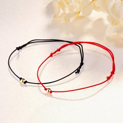 Gold N 14K Simple Gold Ball 3mm Knot Bracelet 1+1 (Black + Red)