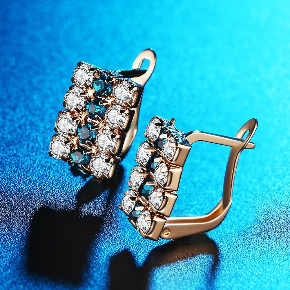 18 k Gold Rectangle Shape Sterling Silver Crystal Stud Earring For Women, 16*9 mm (Gold) 1-Pair