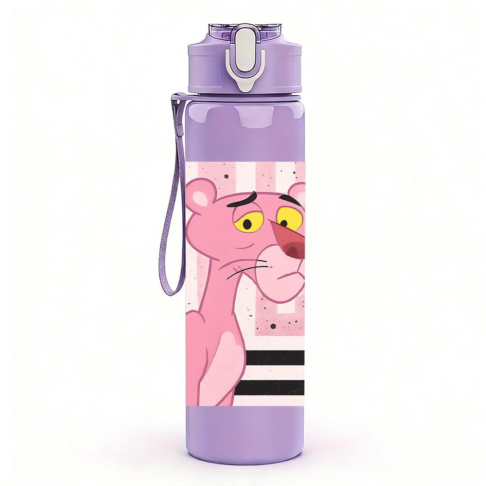 1 PZ Personaggio Cartone Animato Pantera Rosa 750ml Bottiglia d'Acqua Sportiva in Plastica Colorata Tappo Flip con Cannuccia Anti-perdita Adatta per Sport Ufficio Uso Domestico