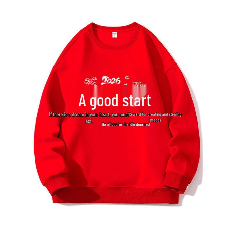 2026 Year of the Horse Red Sweatshirt - Round Neck, Perfect for New Year and Annual Meetings
