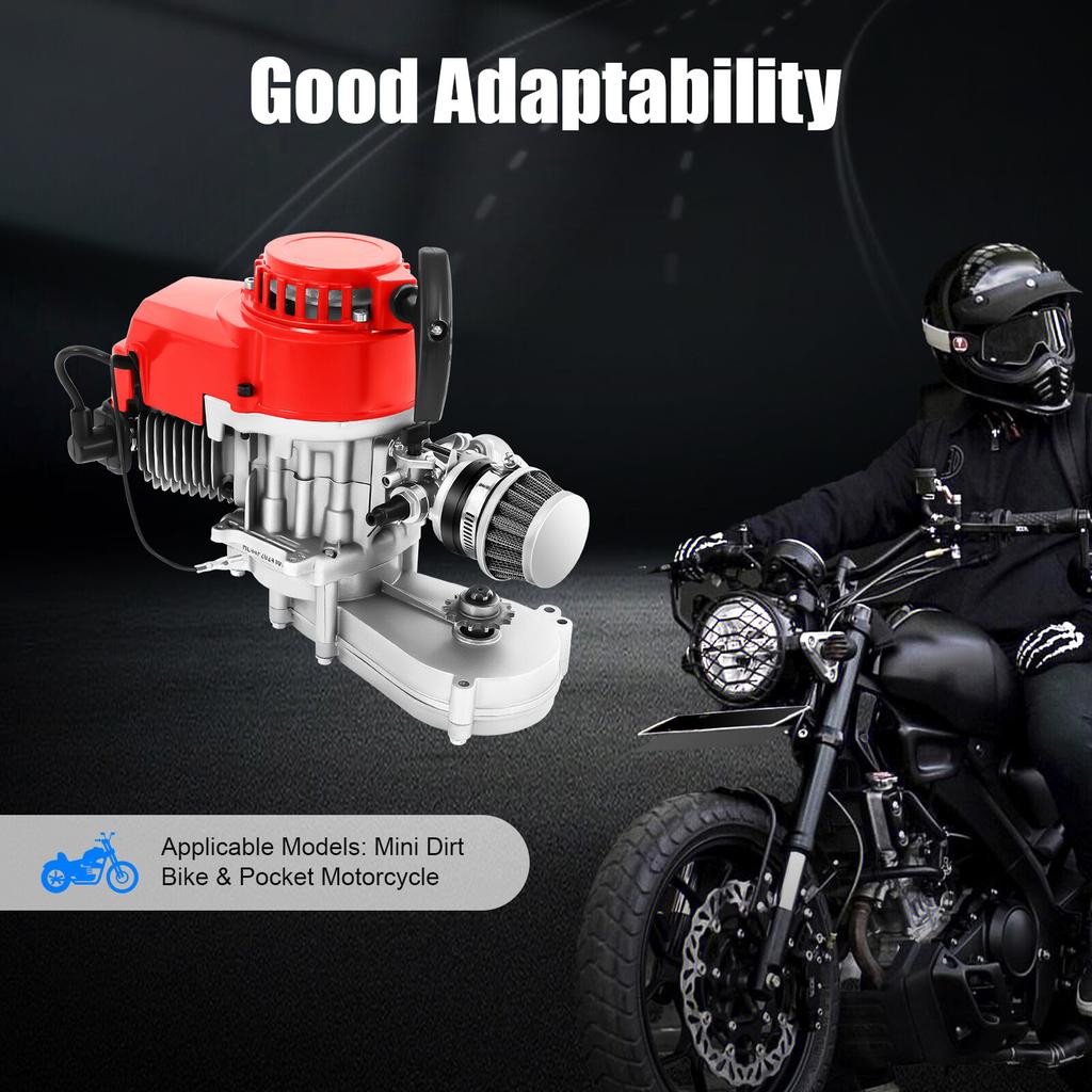 49cc 2-Takt Seilzugstarter Motor Kit Einzylinder luftgekühlt für Pocket Bike Mini Dirt Bike Motorrad Rot Grau