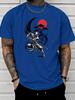 Unisex Summer Ninja Samurai Red Sun Tree Print Tee Oriental Crew Neck Cotton Male Loose Street Hip Hop Daily Fashion Top