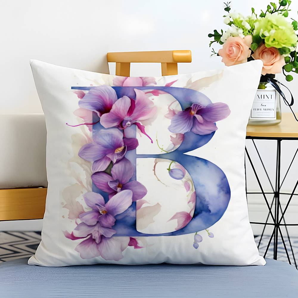 Creative Letters Floral Print Pillow Case Printed Brushed Fleece Pillow Baby Skin-Touch Eco-Friendly Dye-Sublimat