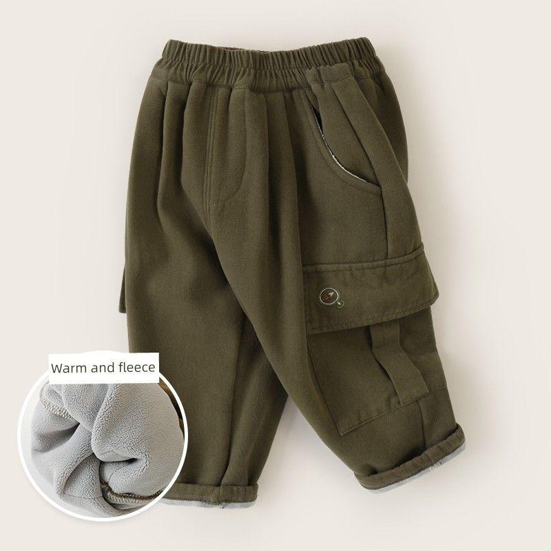Autumn and Winter Casual Cargo Pants, Cotton Pants, Winter Clothing, Thickened Warm Cargo Pants for Autumn and Winter, Children s Clothing Army Green 120cm
