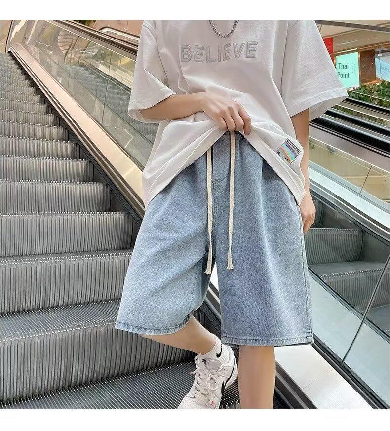 

Мужские свободные джинсовые шорты в гонконгском стиле 2024 года — повседневные летние джинсы для студентов L