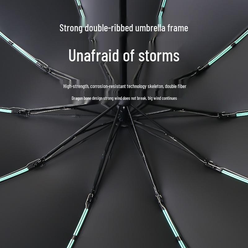 10-Rib Auto Folding Umbrella: Enlarged, Thickened, Portable, with Ring Buckle – for Sun and Rain, Custom Logo Available.