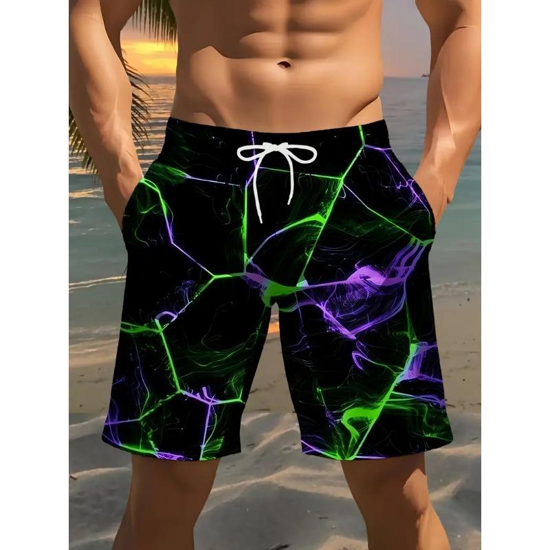Personality Seawater 3D Crack Lightning Printed Shorts Men's Hawaii Swim Shorts Summer Casual Vacation Beach Trunks Board Pants