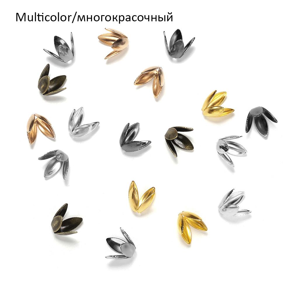 

100pcs/lot Gold Color Flower Metal Petal Bead Caps Four Leaves Bead Cups For Jewelry Making 6mm разноцветный