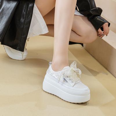 Frühling 2025 neue Farbe Muffin-Schuhe Plateau Allround-Neue Chinesische Einzel-Schuhe Damenband Kleine Weiße Schuhe Damenhöhe