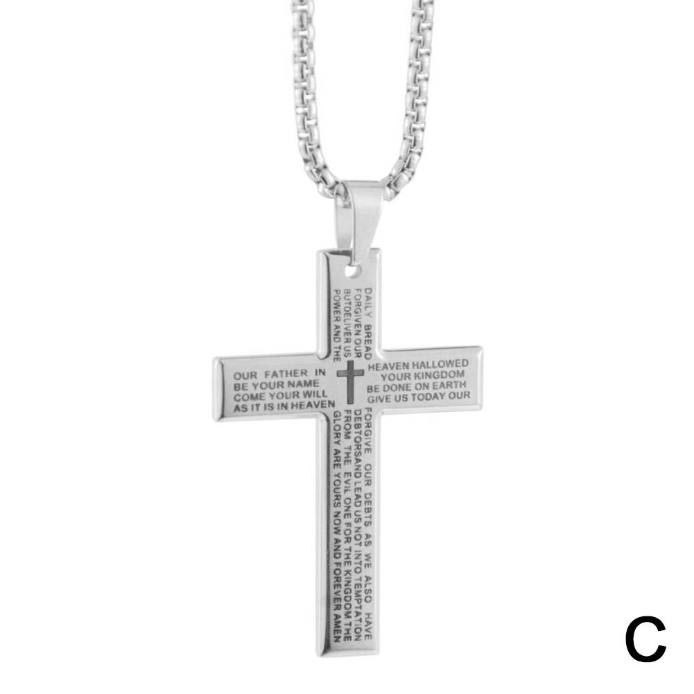 Christian Bible Cross Necklace Stainless Steel Big Pendant Men's Religious Prayer Jewelry Adjustable Chain Anti-Tarnish Durable