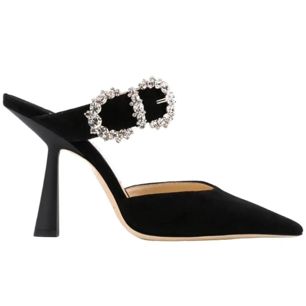 Fashion Crystal Bling Bling Sandals Pointed Toe High Heels Ankle Strap Stiletto Heel Glitter Shoes Women Career Dress Sexy Shiny Sandals