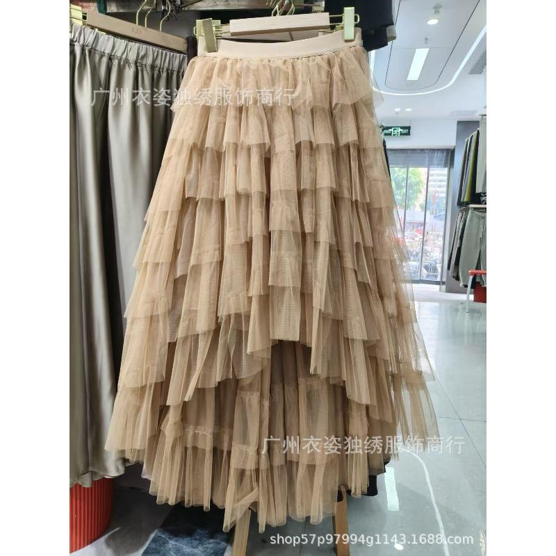

Irregular cake skirt high waist mesh skirt tutu skirt new women gauze skirt fairy skirt one size fits all хакі