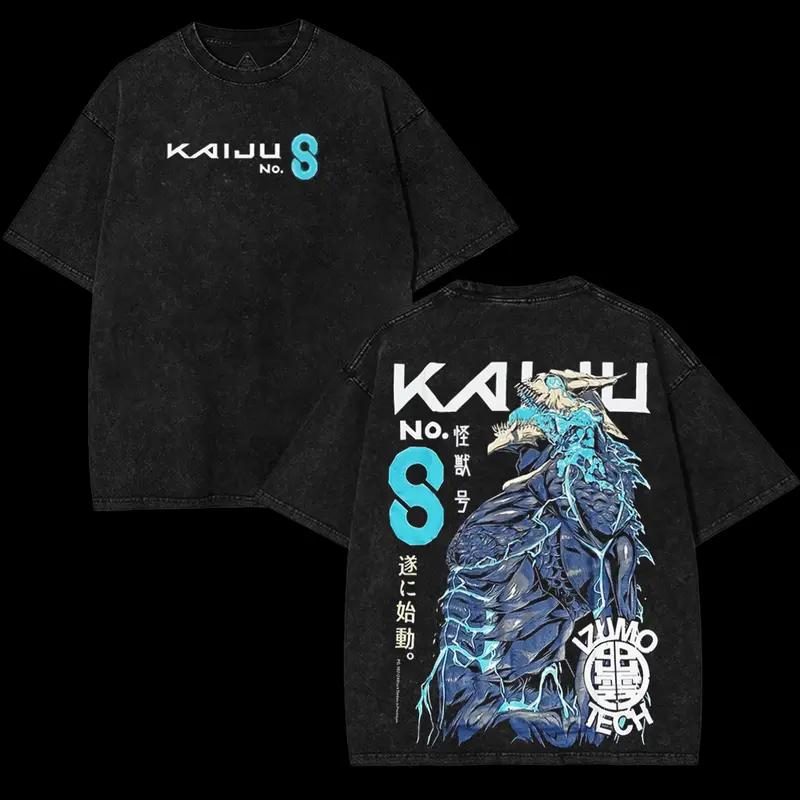

Anime Kaiju No. 8 Clothing Men Women Washed Cotton Tshirts Vintage Oversized T Shirt Short Sleeve T-shirt Harajuku Male Tops XXL чёрный