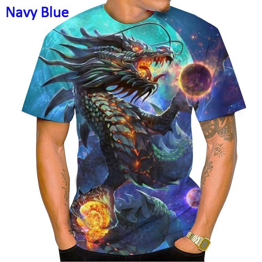 Summer Round Neck Dragon Series 3D Print Top Fashionable Casual Short Sleeved Men's T-shirts
