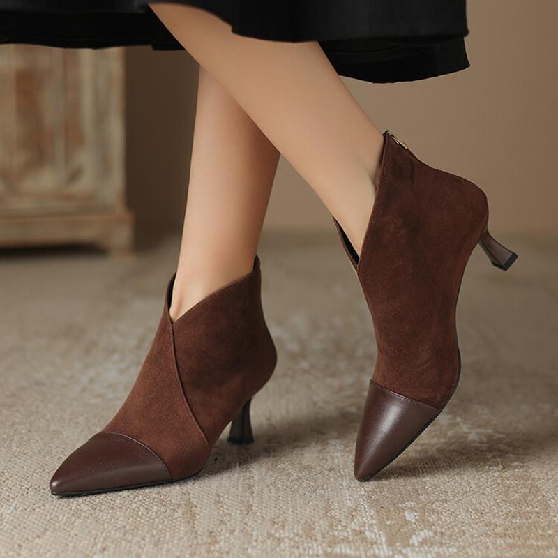 Fashion NEW Autumn Women Boots Sheep Suede Leather Shoes for Women Pointed Toe Thin Heel Boots Elegent High Heel Ankle Boots Daily Shoes