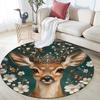 Deer with Flowers Round Area Rug,Carpet Rug for Living Room Bedroom Sofa Playroom Decor,Non-slip Floor Mat