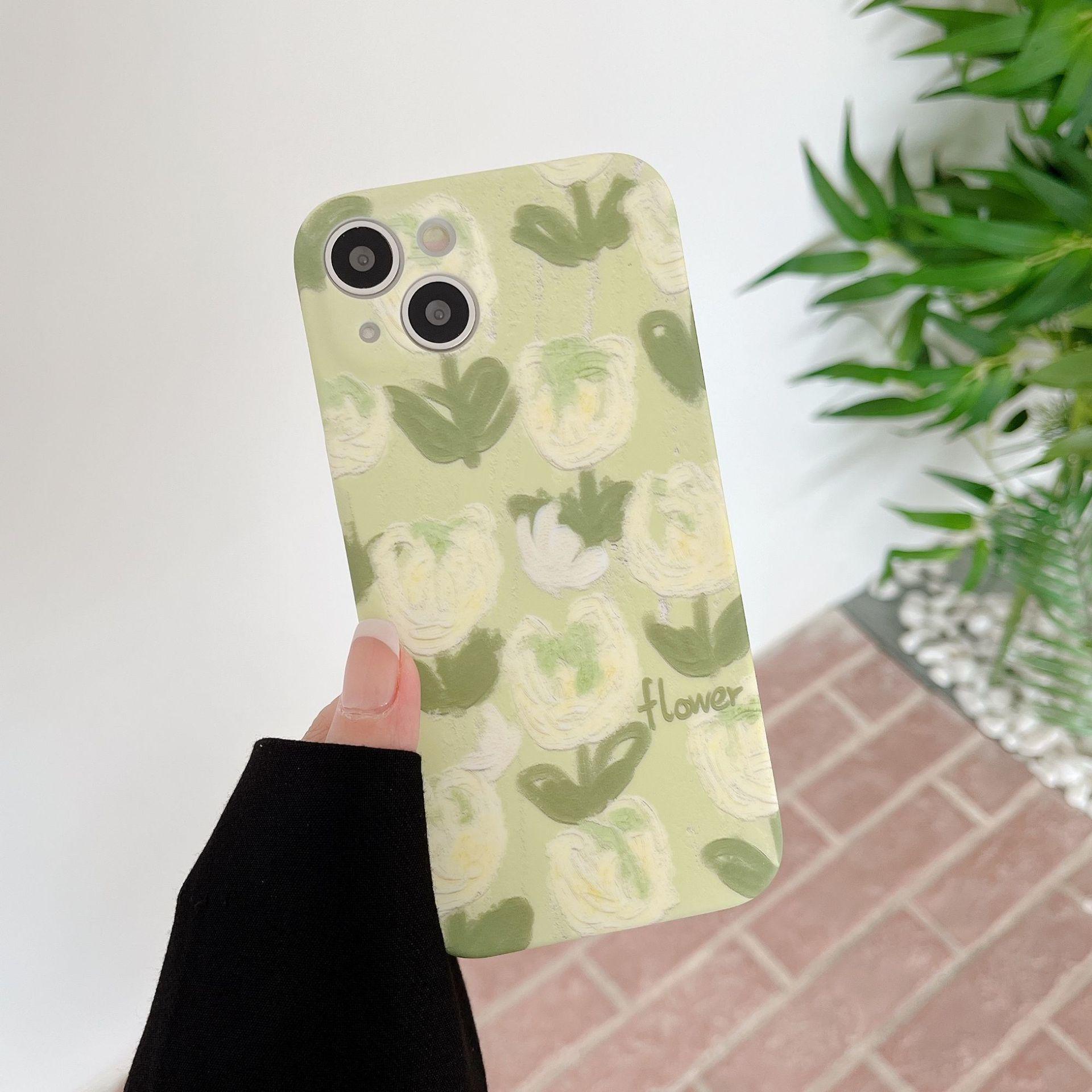 

Чехол с масляной живописью с цветочным узором для iPhone 11-14 и 13 Pro Max: Свежий литературный стиль 15Pro Max