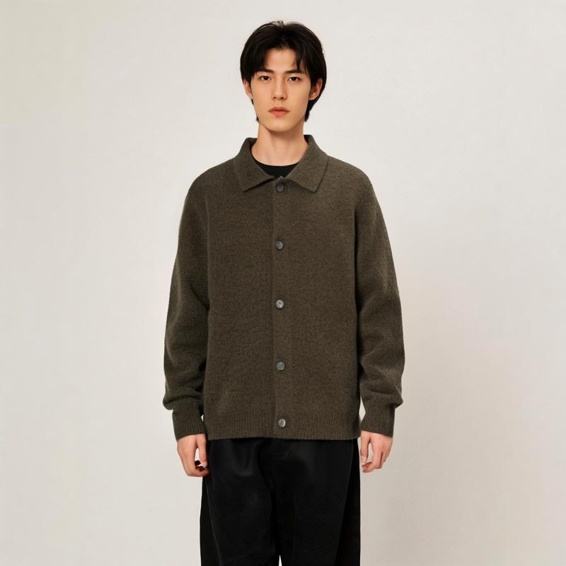 Calvin Klein Solid Color Polo Neck Comfortable Knitted Long Sleeve Jacket Men Jackets Brown J326675-PBX