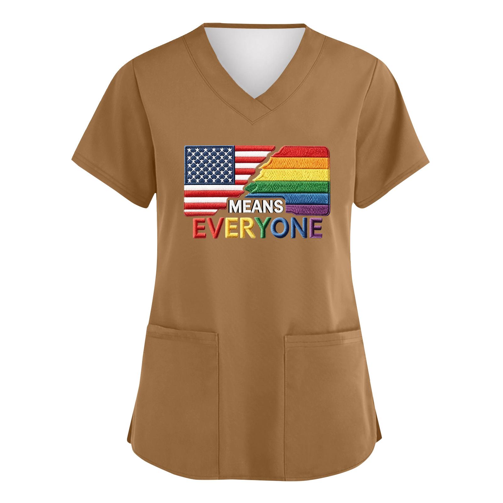 

Women V Neck Short Sleeve Top with Pockets Printed Graphic Comfortable Loose Fit Nursing Uniform Shirt XXL