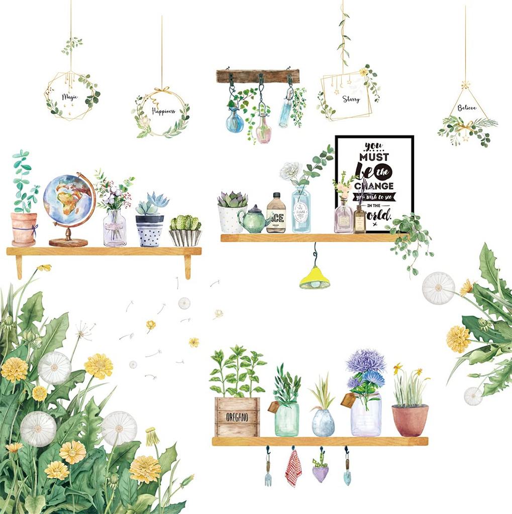 Stylish Dandelion Flower Tree Potted Plant Wall Peelable Waterproof PVC DIY Scandinavian Style Room Decor and Potted Stickers, Wallpaper, Plant-themed