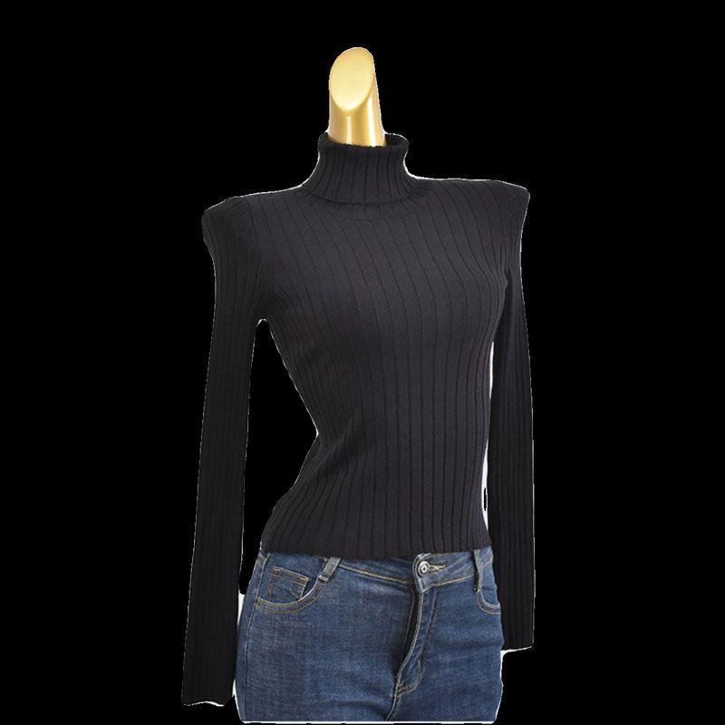 Fall and Winter Turtleneck Knitting Sweater Sunken Stripe Silm Stretch Long Sleeve Pullover Tops Women's Bottoming Shirt Pure Color All-Matching
