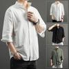 Herren Casual Mittelärmelige Hemden Basic Fashion All-Match Einfarbig Atmungsaktiv Stehkragen Business Freizeit Knopfdekoration