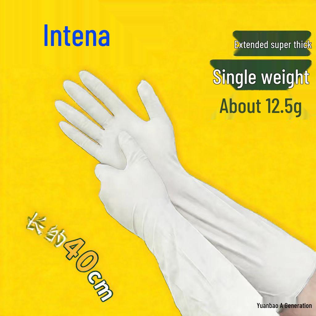 12  White Nitrile & 16  Blue Nitrile Extended Gloves - Powder-free, Wear-resistant, Oil-resistant, Waterproof, Static-free, Food Grade L - 16-inch White Nitrile