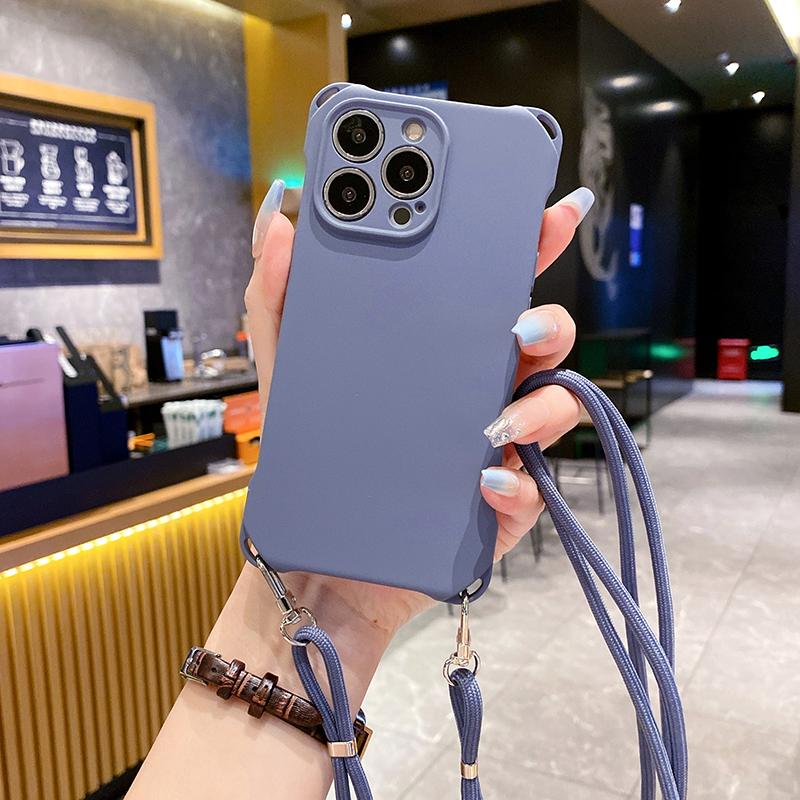 

Liquid Silicon Soft Phone Case For Iphone 15 Pro Max For Iphone 14 13 12 11 Pro Max X XS Max XR 8 7 Plus Lanyard Cord Back Cover For iPhone12Pro&Case & Strap