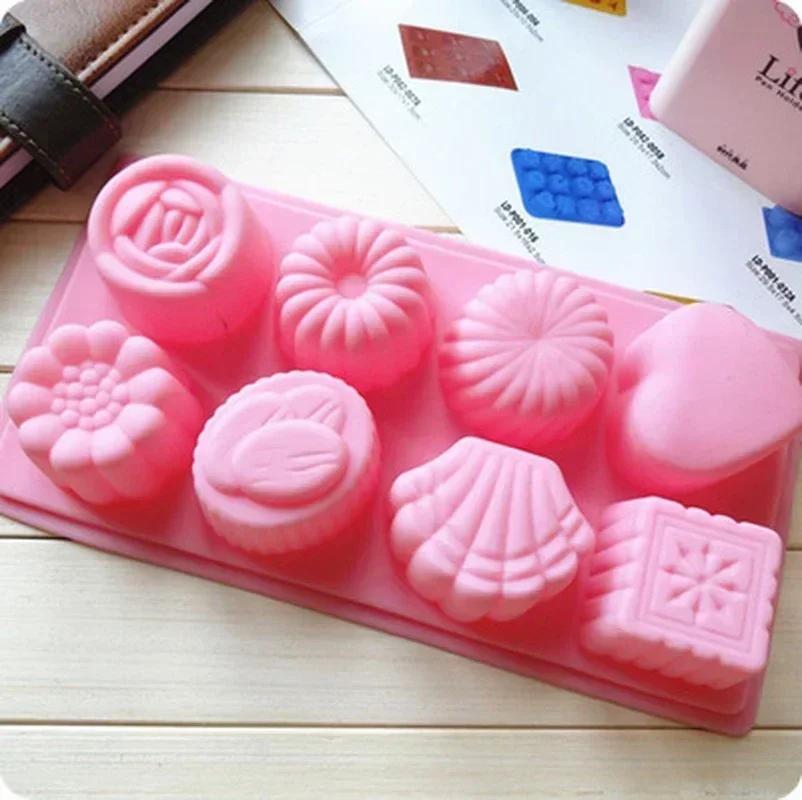 8-grid Flower Shell Geometric Pattern Silicone Mold Creative DIY Chocolate Candy Molds Kitchen Baking Cake Decor Candle Mould