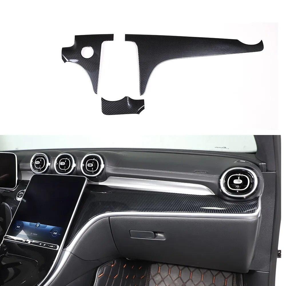 

3 шт./компл., наклейки из углеродного волокна для центральной консоли автомобиля, накладка на панель приборной панели для Mercedes Benz C Class W206 2022, аксессуары Carbon Fiber Style