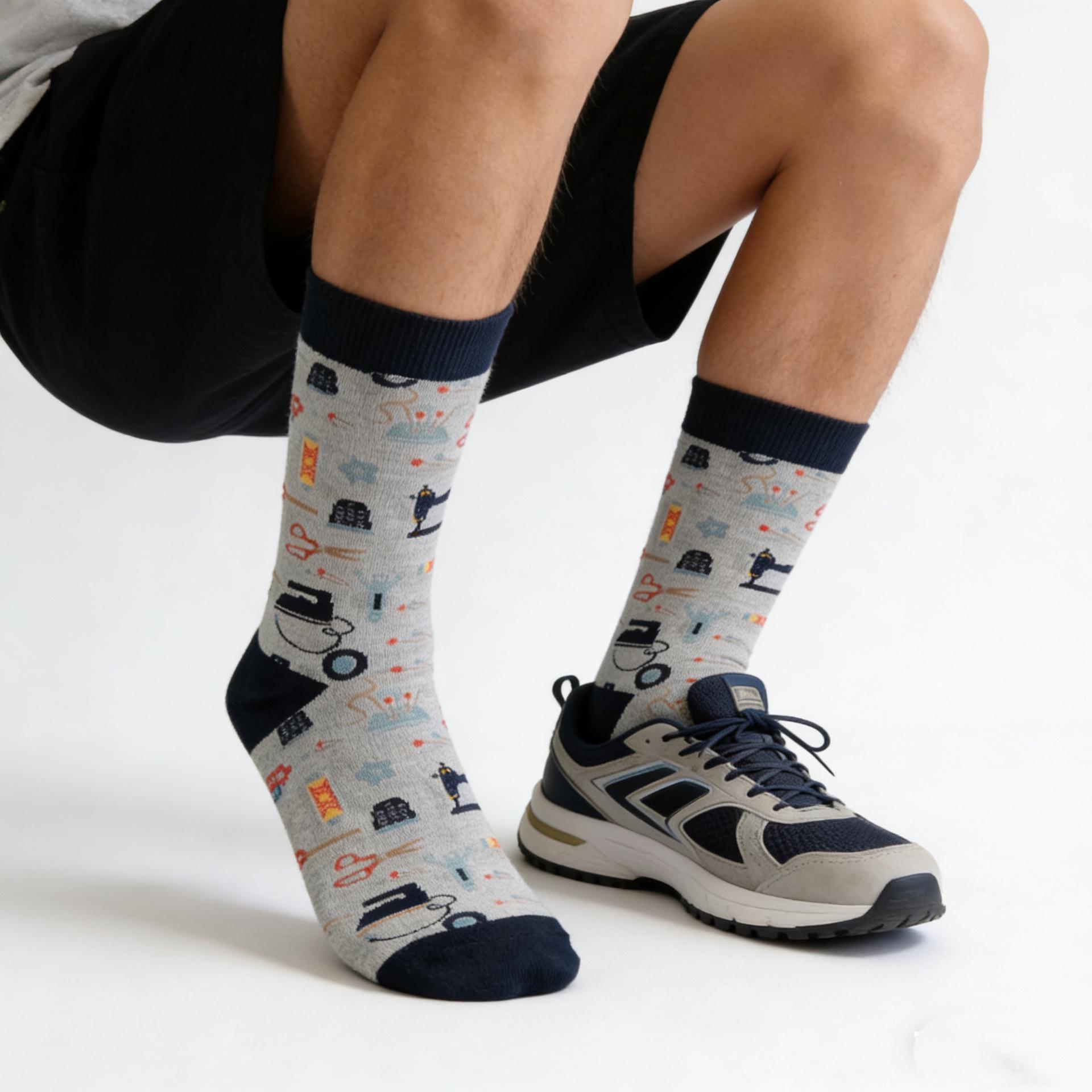 Stylish European and American Men s Mid-Calf Socks - Trendy and Branded Designs Adult Size