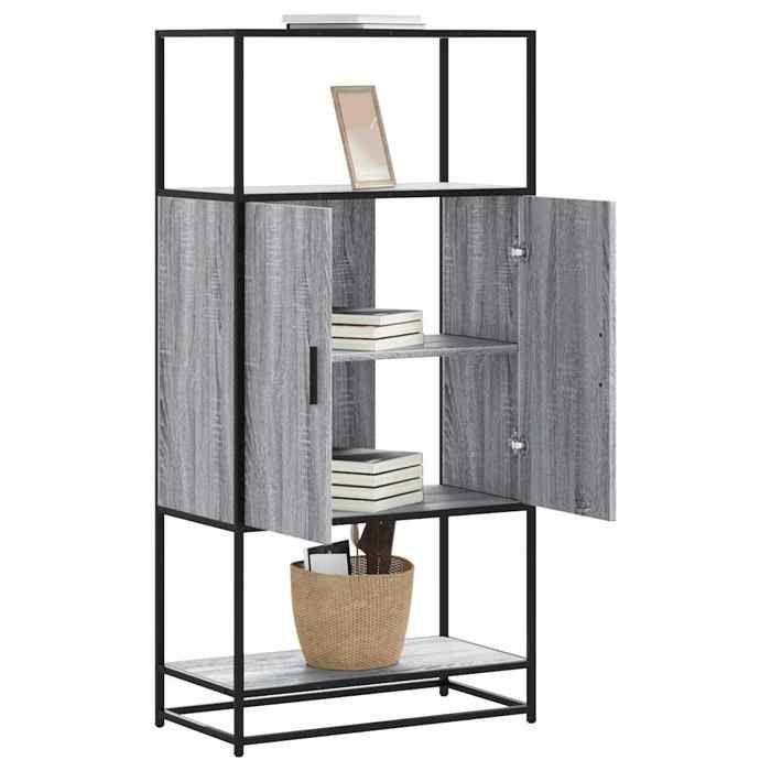 VidaXL Buffet haut sonoma gris 68x35x139 cm bois d'ingénierie et métal, armoire latérale, armoire de rangement haute, 849042