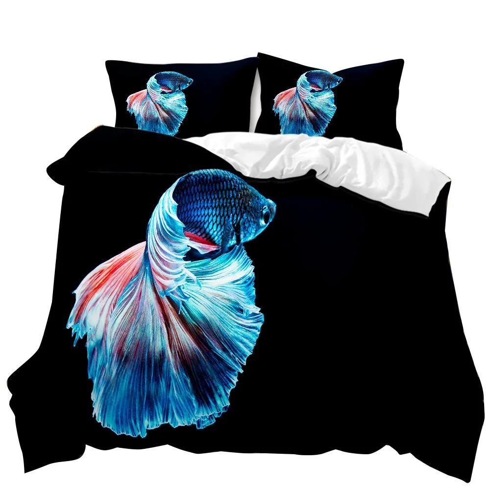 BEST.WENSD Reactive Print Ocean Colorful Fish Art Winter Bedding Sets Big Size US CalifKing 260x240 Duvet Set Bed Linen