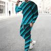 Men Pink Black White Wavy Curve Geometric Print Long Sleeve Sweatshirt Jogger Pants Two Piece Suit