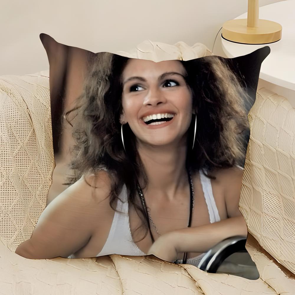 Hot American Actor JJulia Roberts Pillow Case Natural Linen DoubleSided Printing Sofa Home Decor Cushion Cover