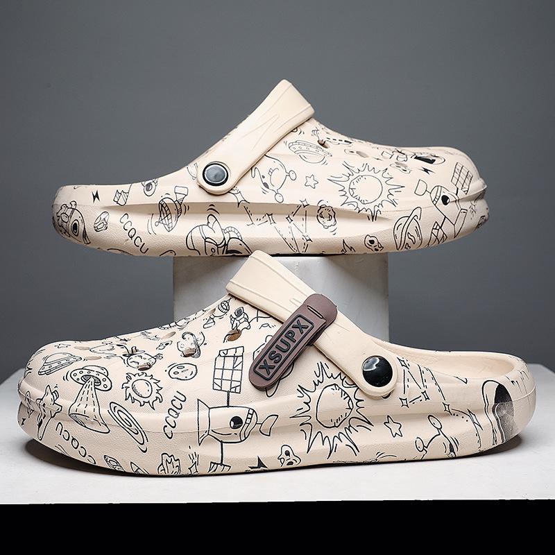 

Тапочки импортного производства, мужские летние сандалии, обувь для улицы, дырявые сандалии, бытовая полудышащая обувь корейской версии, трендовая пляжная обувь 39 хаки