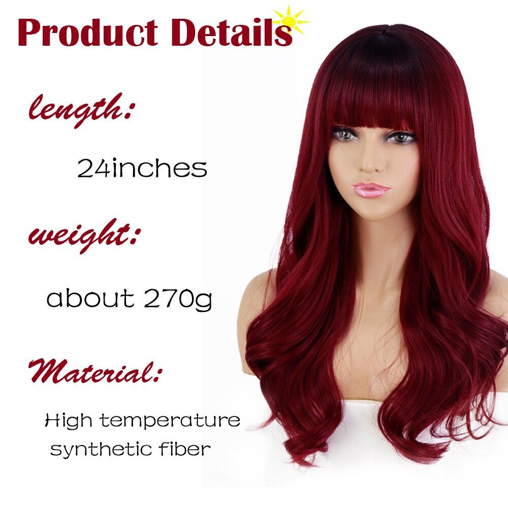 MISSQUEEN Long Wavy Hairstyle Ombre Wine Red Wig with Bangs for  Women Cosplay Lolita Synthetic Wig High Temperature Fiber