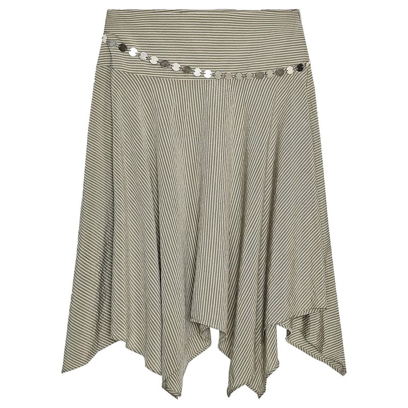 Zaprha 2025 Summer New Gyaru Style Stripe Belt Asymmetric Mid Waist Midi Skirt 6929500