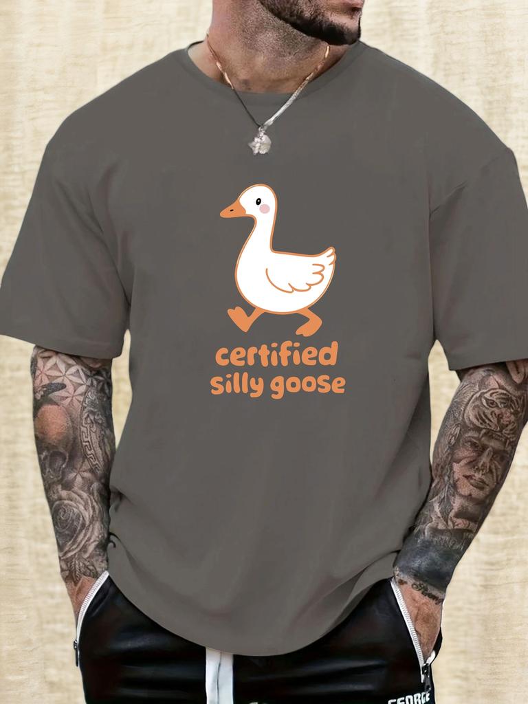 Mens Casual Tshirt Silly Goose Print Short Sleeve Round Neck Breathable Soft Oversized Fun Daily Wear Tee