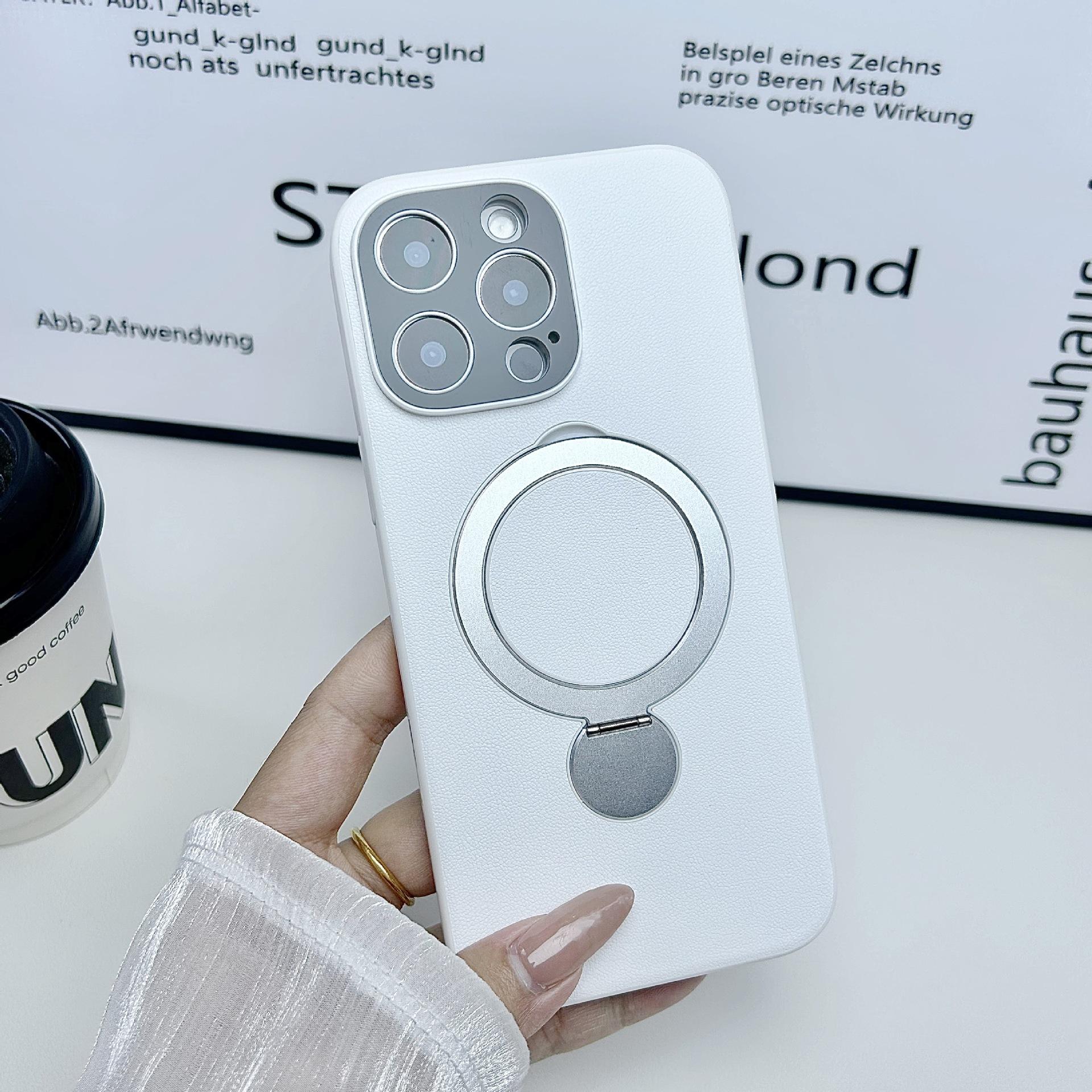 

For Apple 16 High-end Plain Leather Invisible Stand Protective Cover Suitable for Iphone15pro Rotating Magnetic Phone Case For iphone15pro