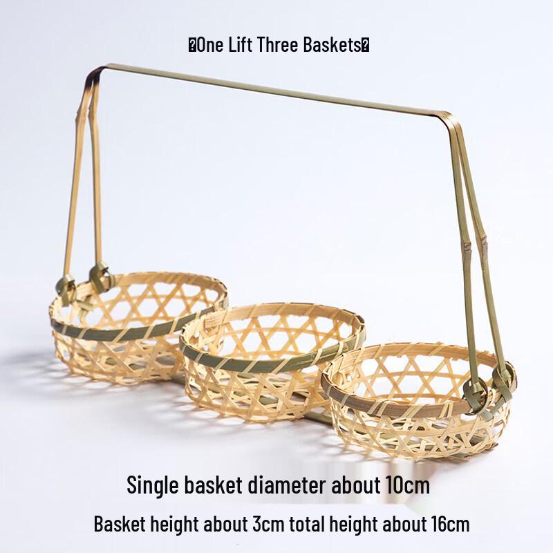 Hand-Woven Round Handle Bamboo Snack Basket