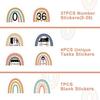 48PCS Boho Rainbow Numbers Stickers Classroom Decorations Colorful Mini Dots Number Spot Markers Stickers Boho Classroom Labels Accents Cutouts for