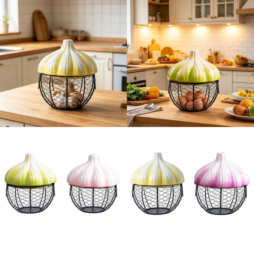 Kitchen Supplies Ceramic Holder Fruit Basket for Garlic Ginger Egg Storage Basket Farmhouse Decor