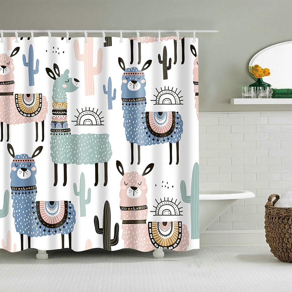 Cat Printed Shower Curtain Cartoon Animal Bath Curtains Bathroom For Bathtub Bathing Cover Shower Curtains with 12 Pcs Hooks
