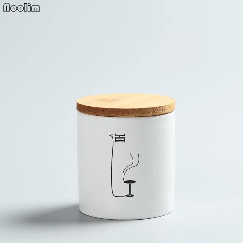 Ceramic Tea Caddy with Bamboo Lid Portable Travel Sealed Can Canister Kitchen Storage Bottle Spice Food Jar