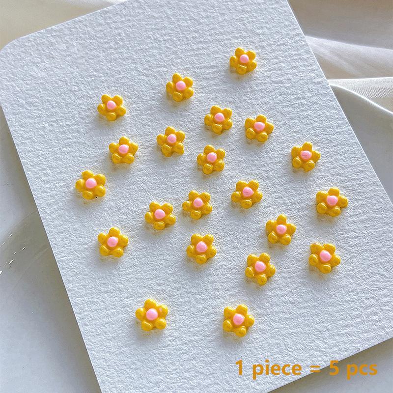 50Pcs Small Flower Nail Art Charms 3D Resin 5Petal Rhinestones Nail Decorations Kawaii Accessories Manicure Diy